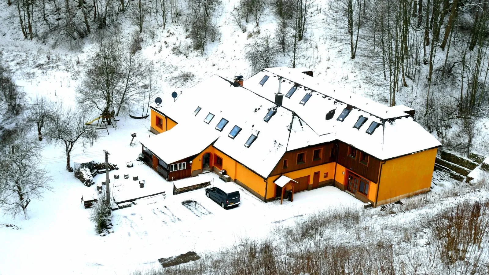 B&B Náš Dům in de winter, met sneeuw